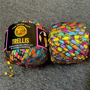 SOLD 2 New Lion Brand Trellis, Pastel Garden, Ladder Ribbon 🧶 115 yards 50 gr…